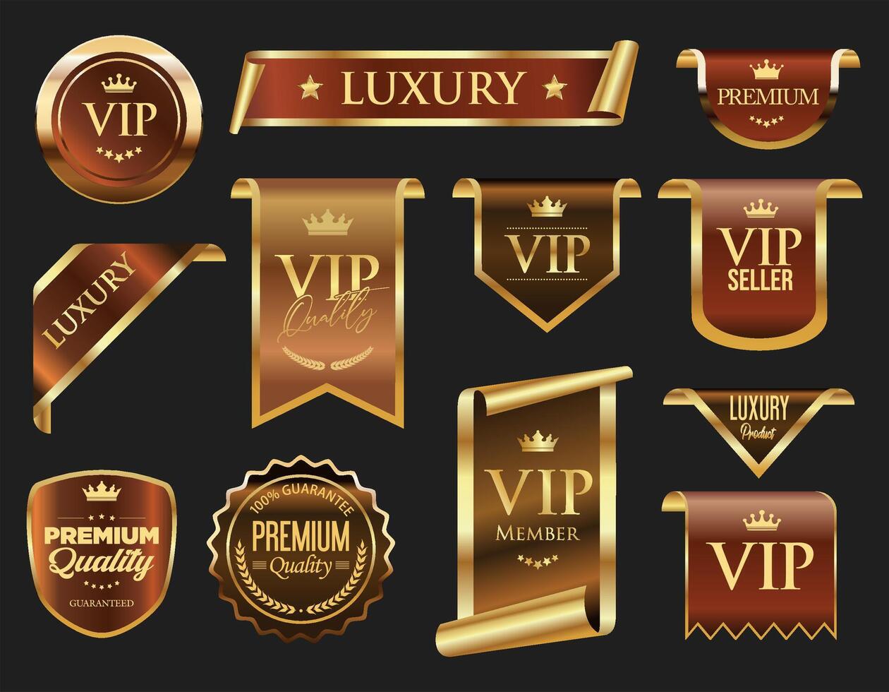VIP and premium emblem brown and gold color isolated on gray background vector