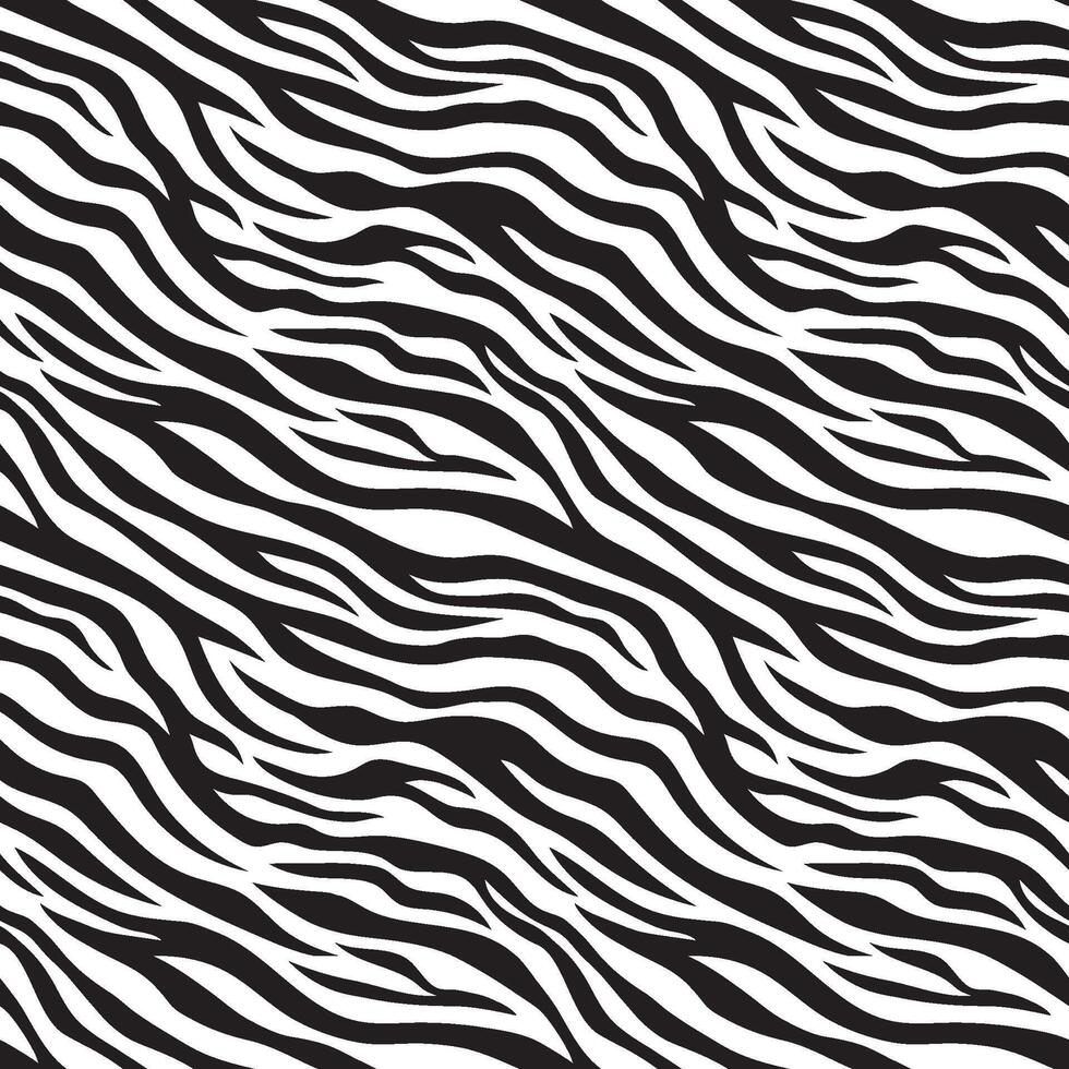 Hand drawn zebra skin thin stripes seamless pattern. Safari black and white african wildlife animal print vector