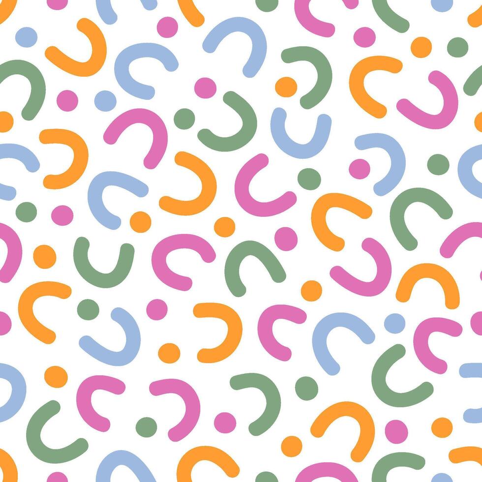 Hand drawn abstract colorful oval confetti and dots seamless pattern. Birthday party print for celebration card. vector
