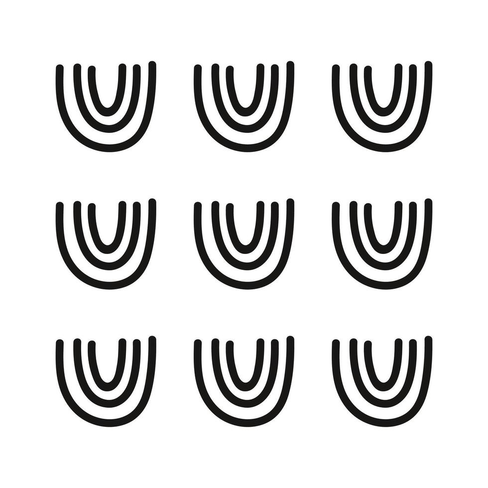 Hand drawn abstract inverted rainbow shape pattern. Doodle scribble arches repeat elements. vector