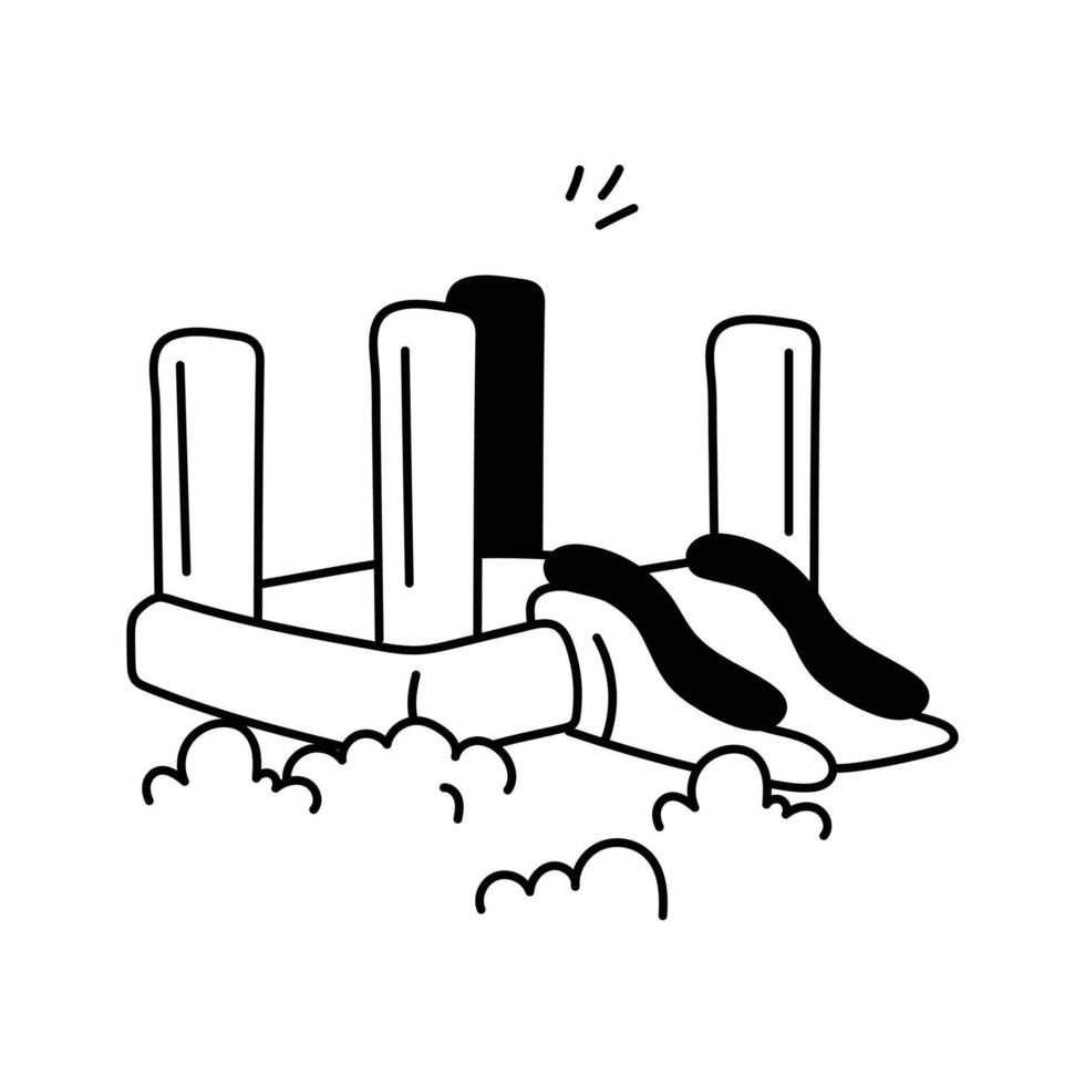 This black and white line art illustration depicts a childs inflatable slide vector