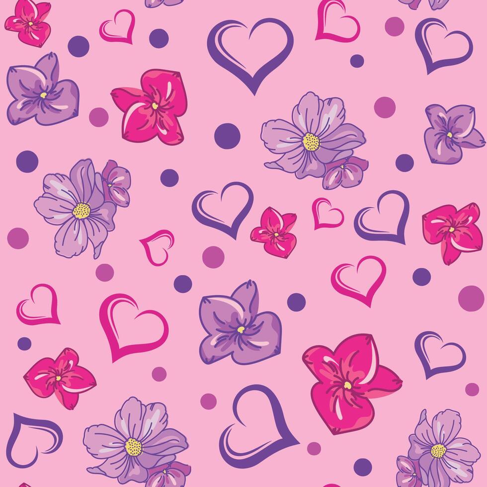 Seamless pattern for girl. Background with hearts and flowers vector