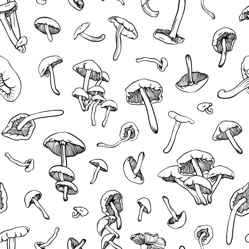 seamless pattern with black and white mushrooms vector