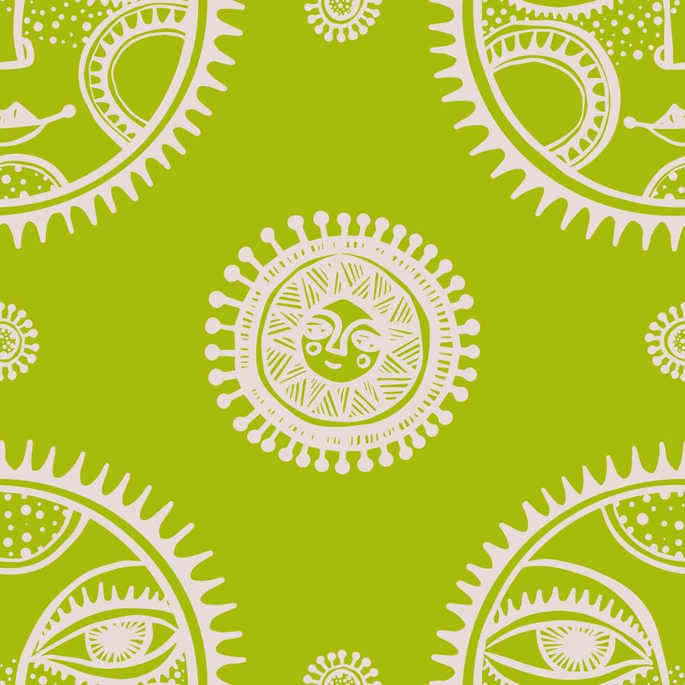Seamless Pattern with Large Soft Suns on a Bright Lime Green Background vector