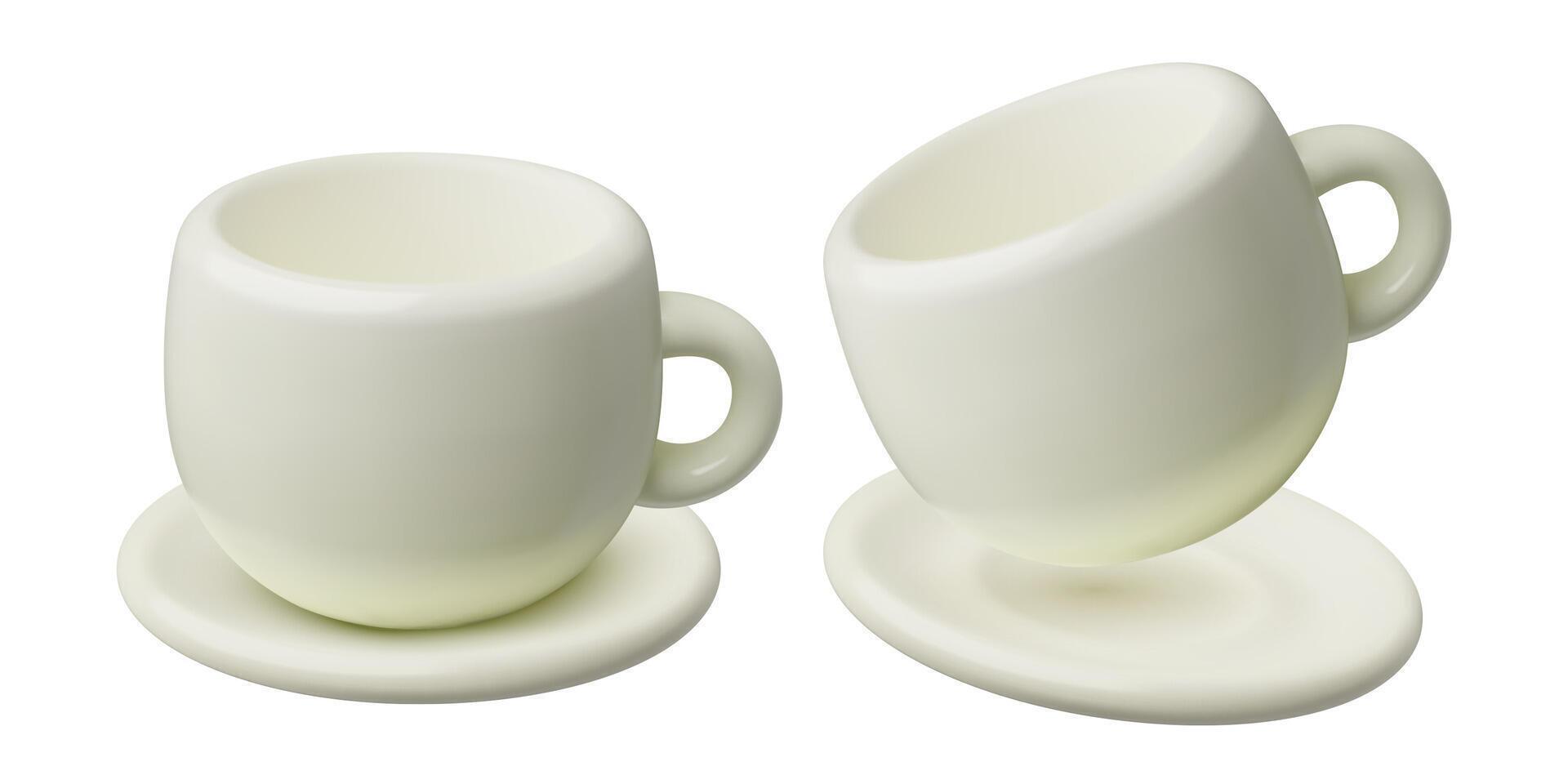 White cup and saucer empty porcelain 3d realistic illustration isolated on white background vector