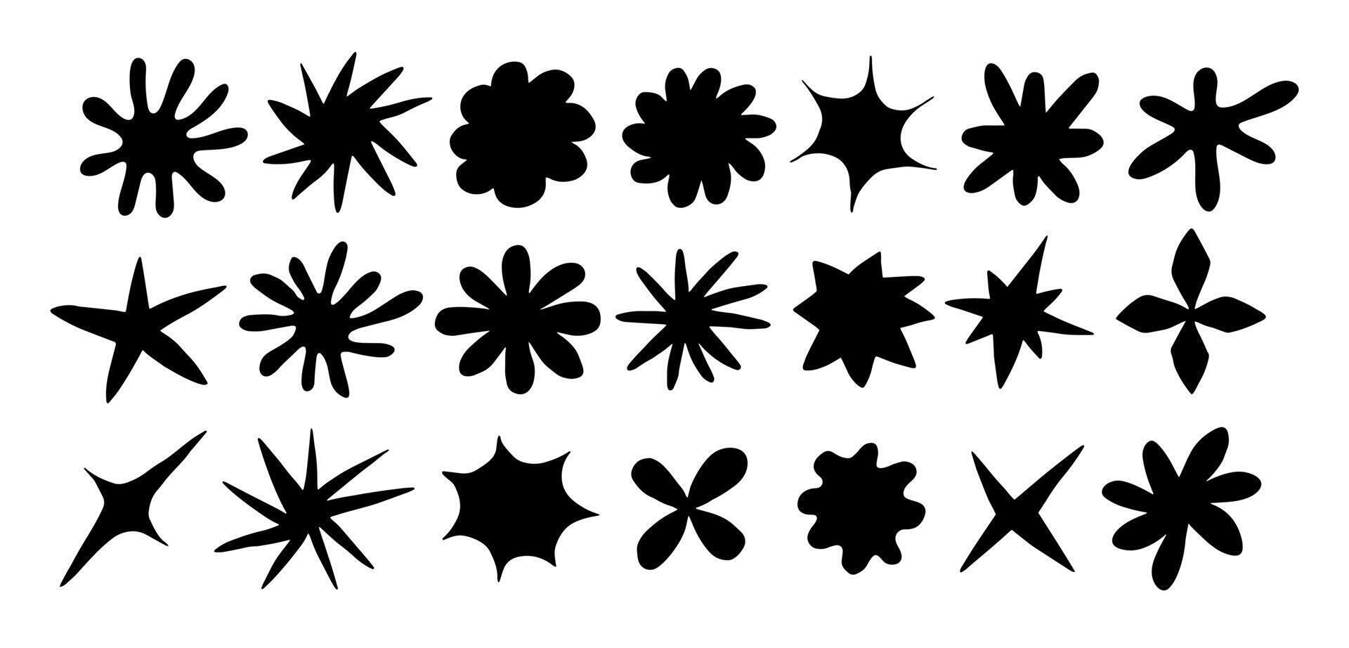 Set of abstract black playful basic shape. Hand drawn trendy style. Comic doodle organic figure on isolated background vector