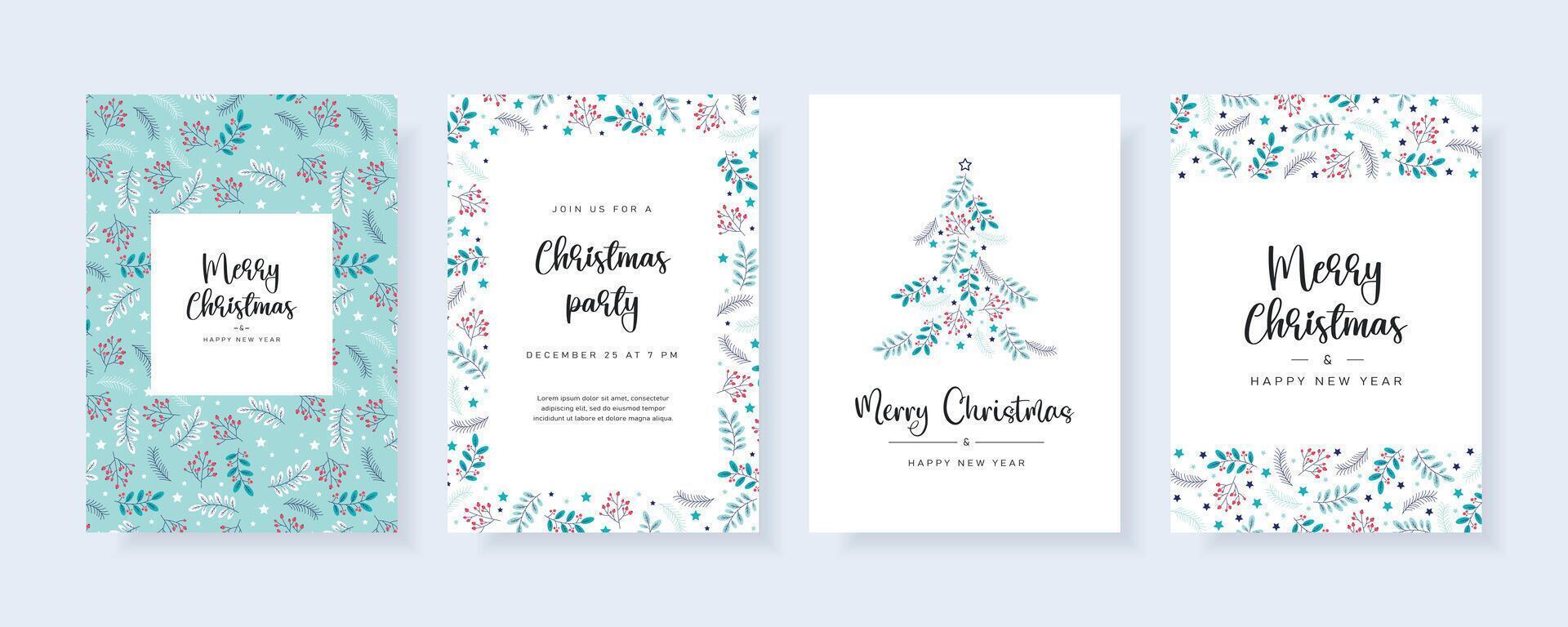 Merry Christmas and Happy New Year greeting cards vector