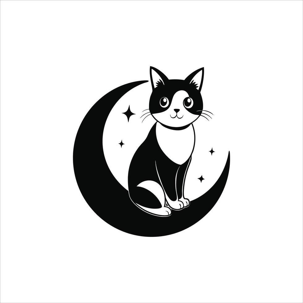 Magical Cat with Moon Clipart vector