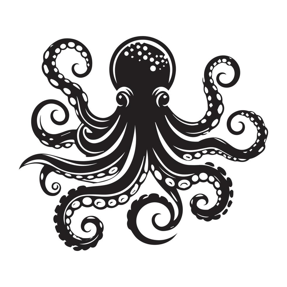 Fluid Octopus Movement Silhouette Illustration vector