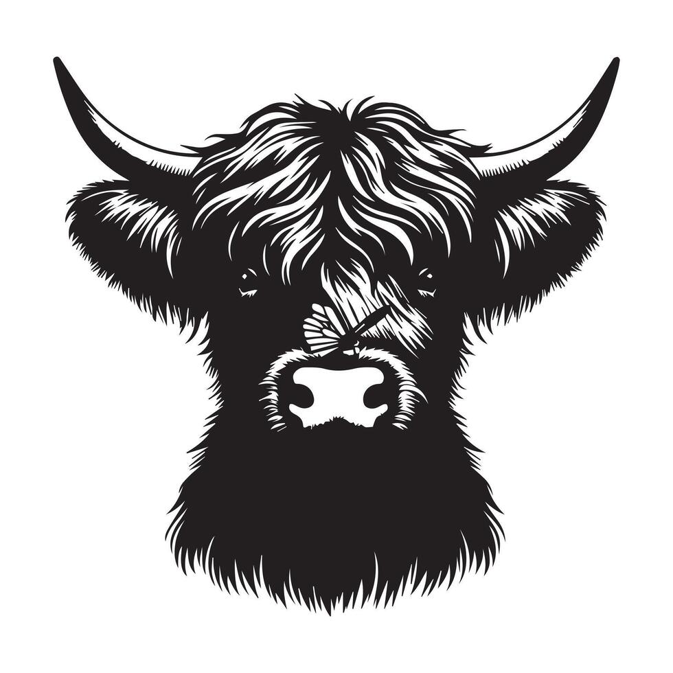 Whimsical Baby Highland Cow Face Illustration vector