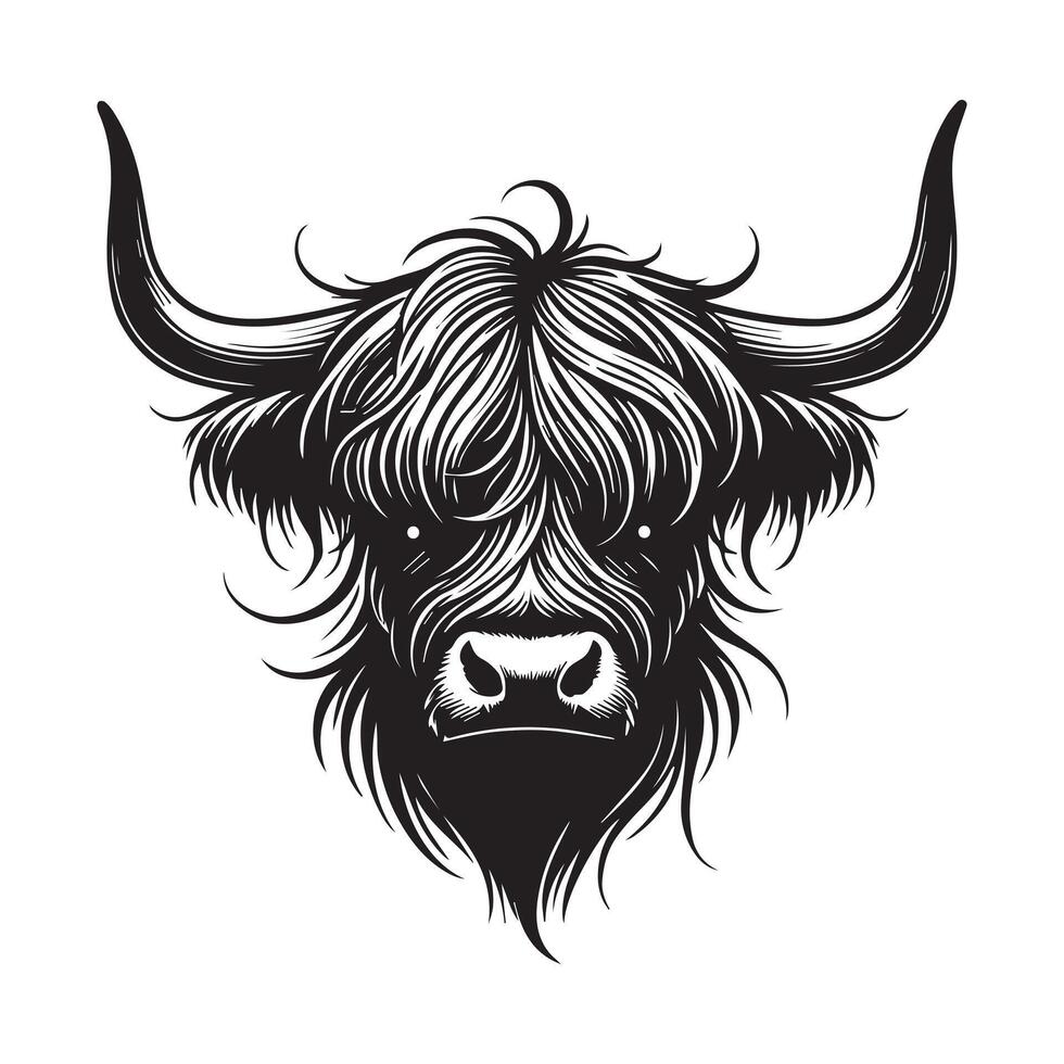 Charming Baby Highland Cattle Face Artwork vector