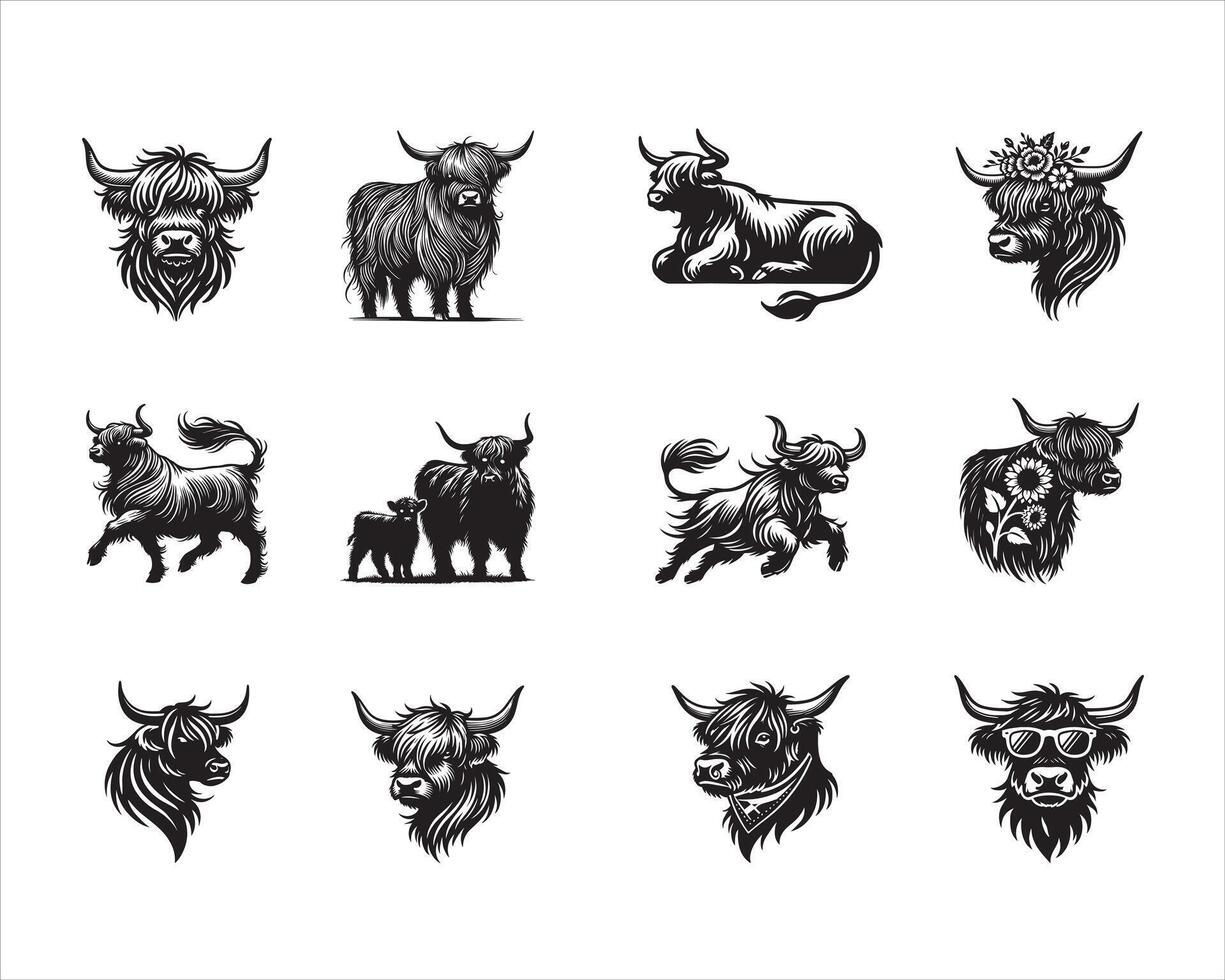 Cute Highland cattle illustration , Highland Cow Baby Clipart Bundle vector