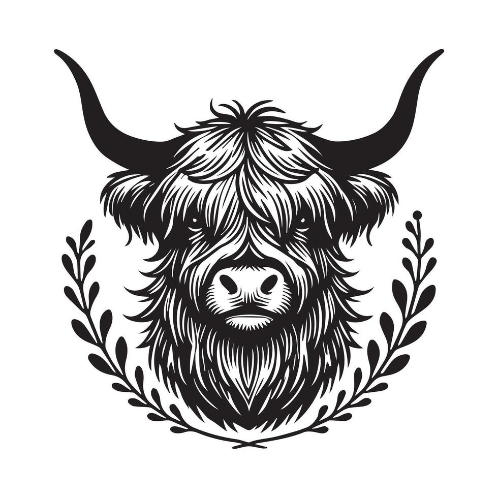 Whimsical Baby Highland Cow Face Illustration with Cute Expression vector