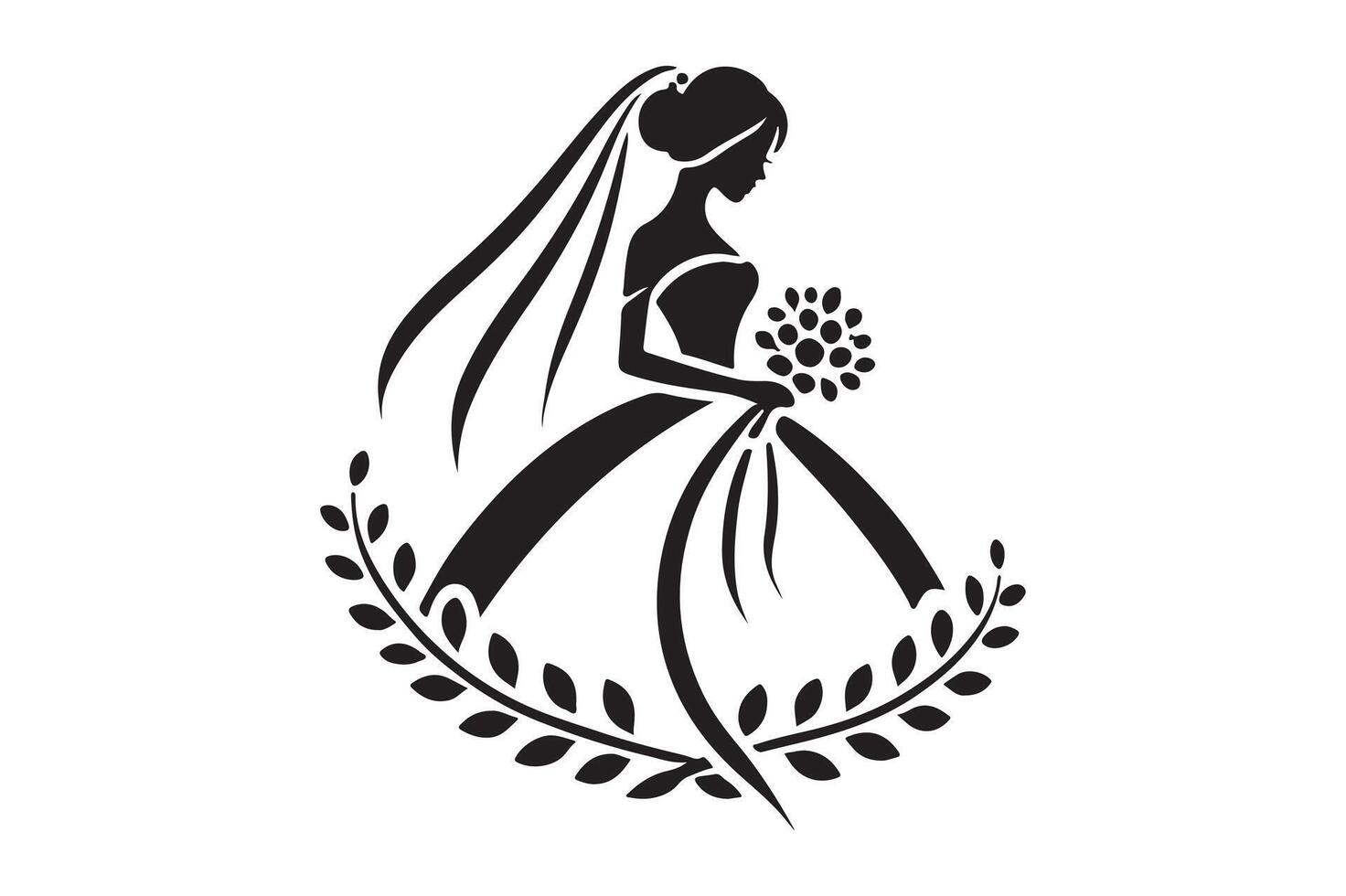 Silhouette of a Bride and Veil Classic Wedding Art vector