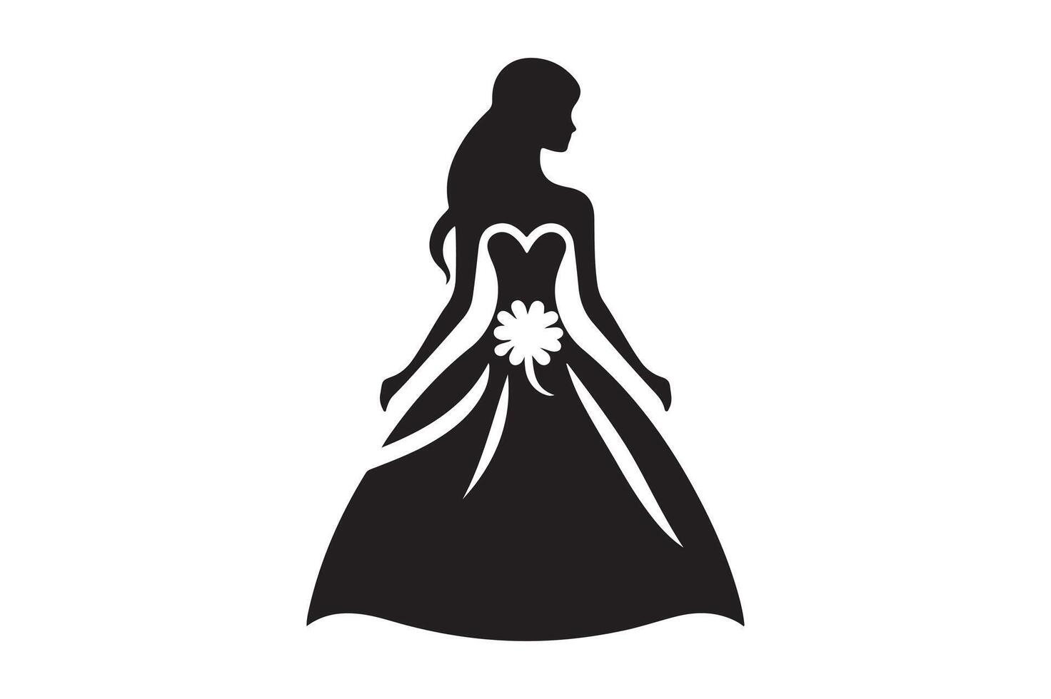 Romantic Silhouette of a Bride Holding a Bouquet Design vector