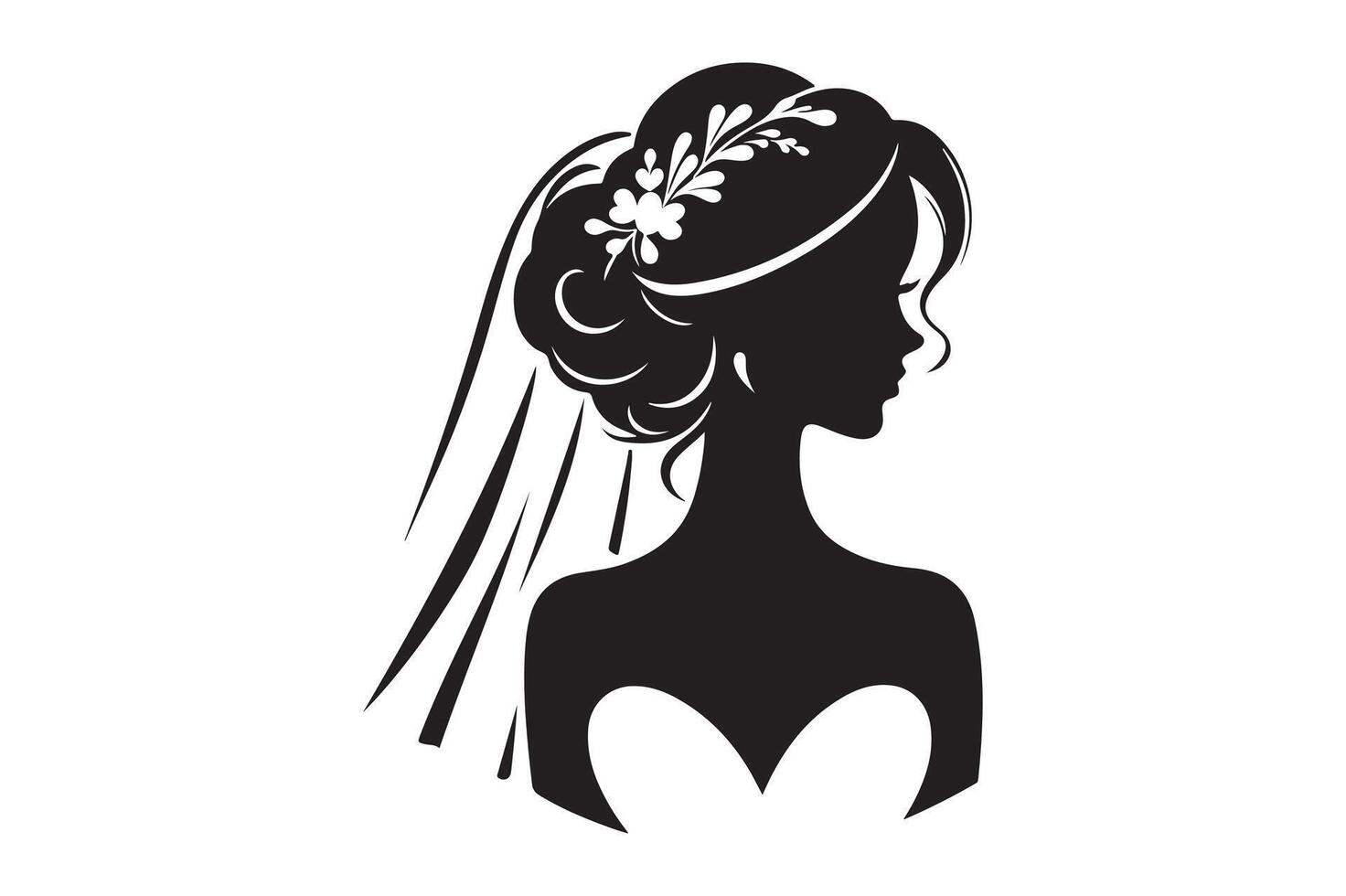 Stunning Bride Silhouette with Veil and Gown Illustration vector