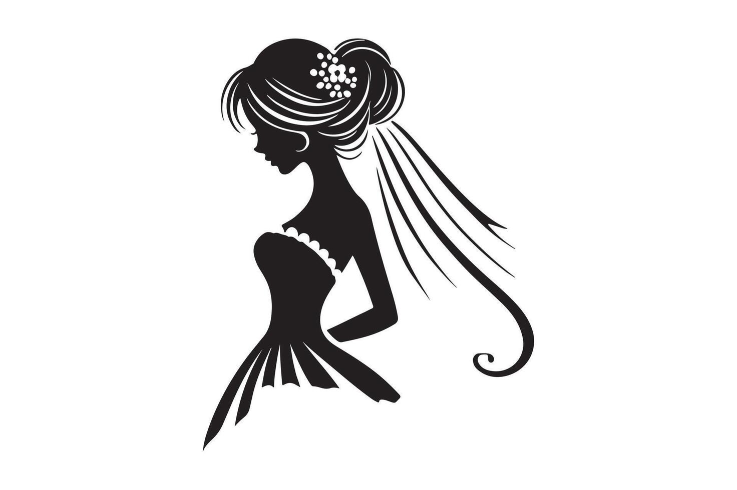 Bride Silhouette Stylish Wedding Icon and Illustration vector