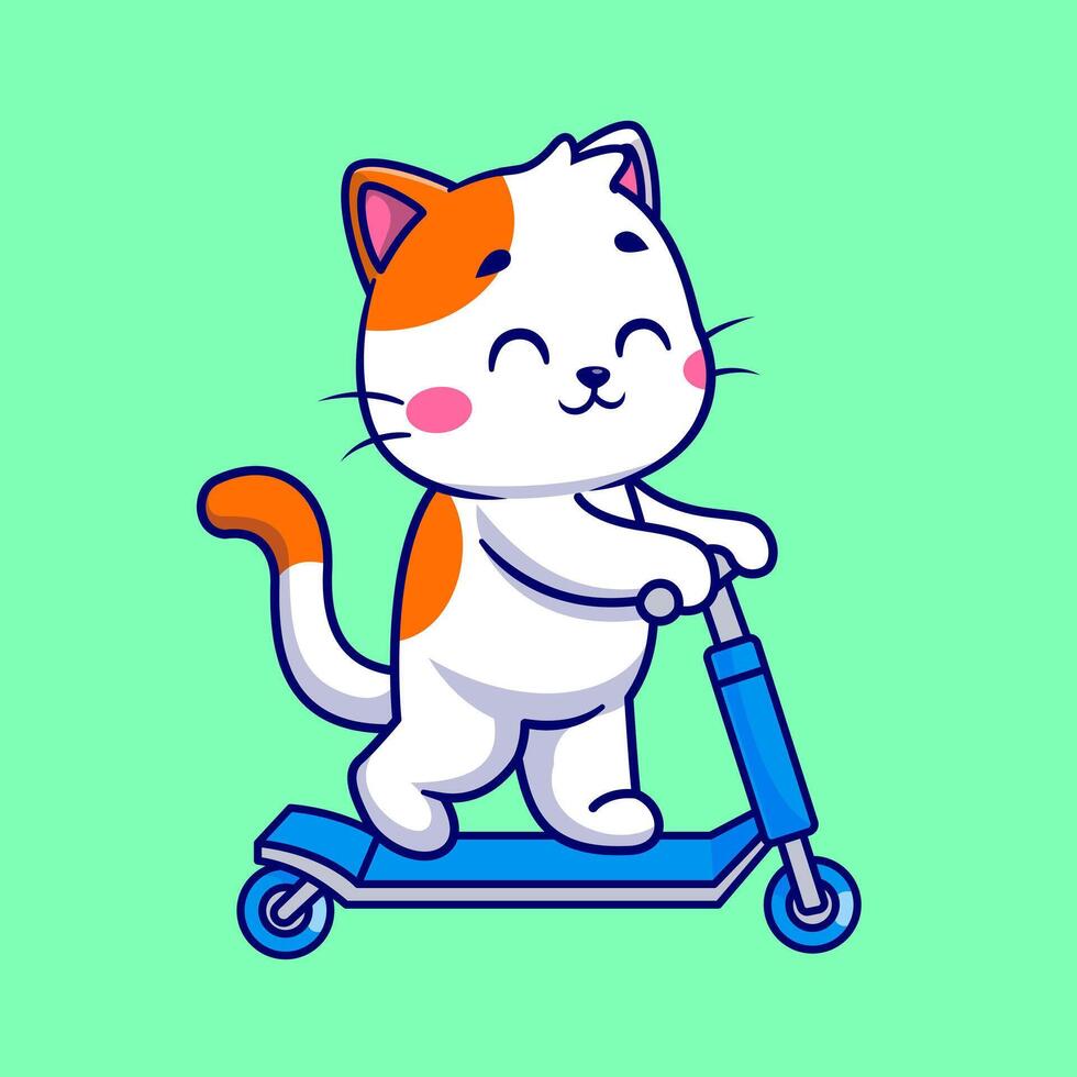Cute Cat Playing Scooter Cartoon vector