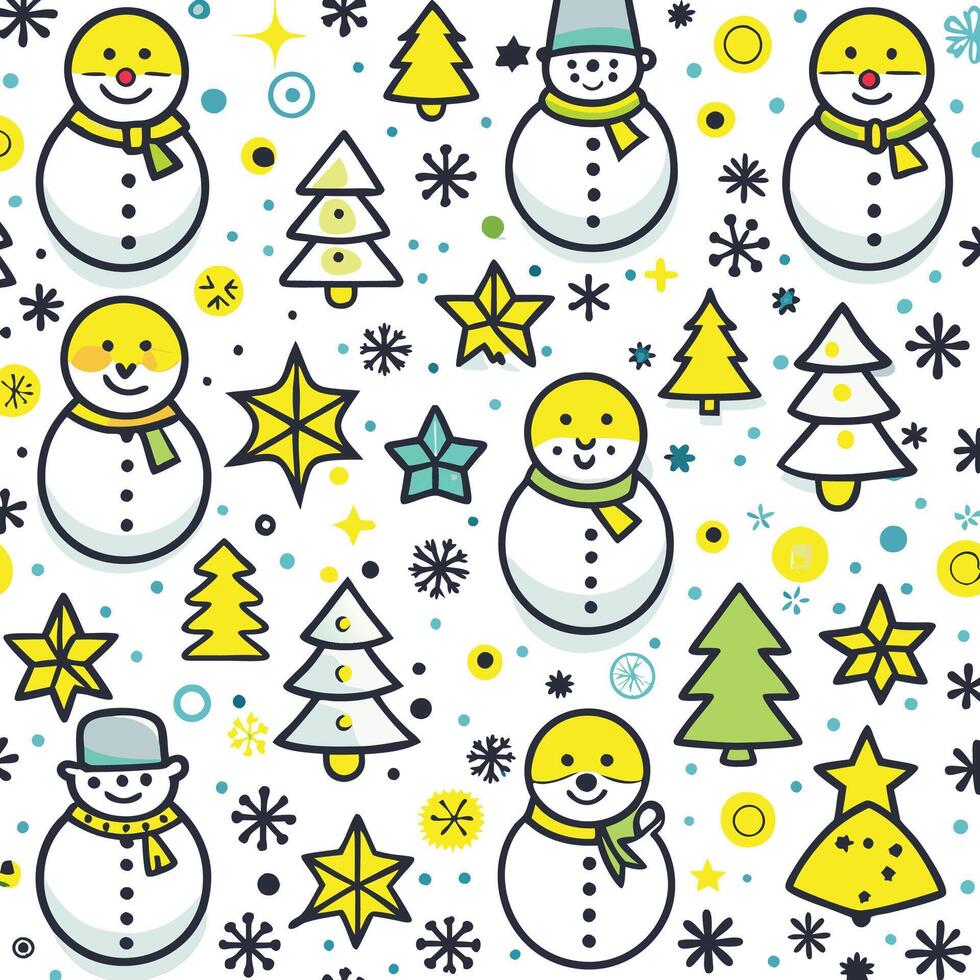 a snowman pattern with christmas trees and snowmen vector