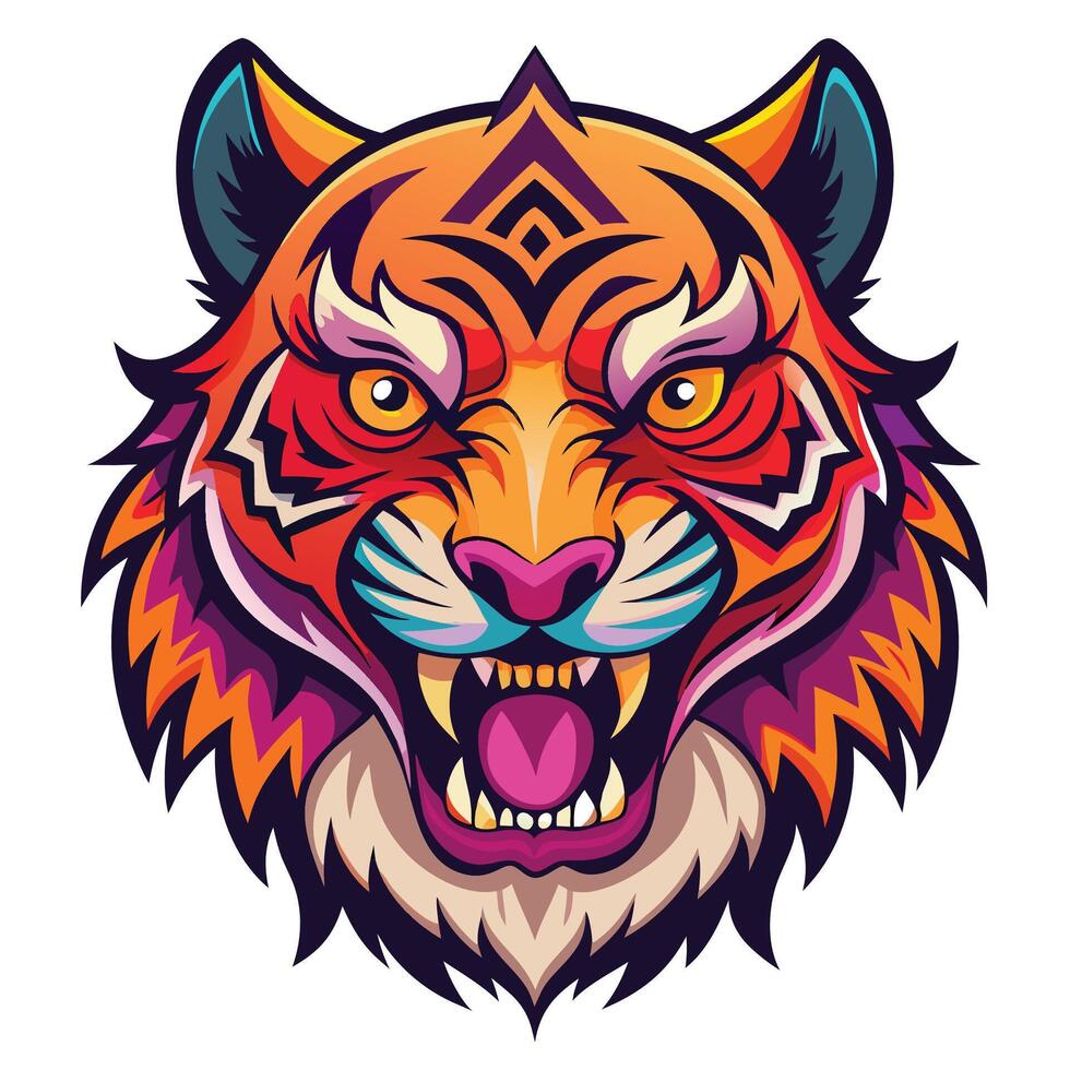 colorful tiger head with a tribal pattern on it vector