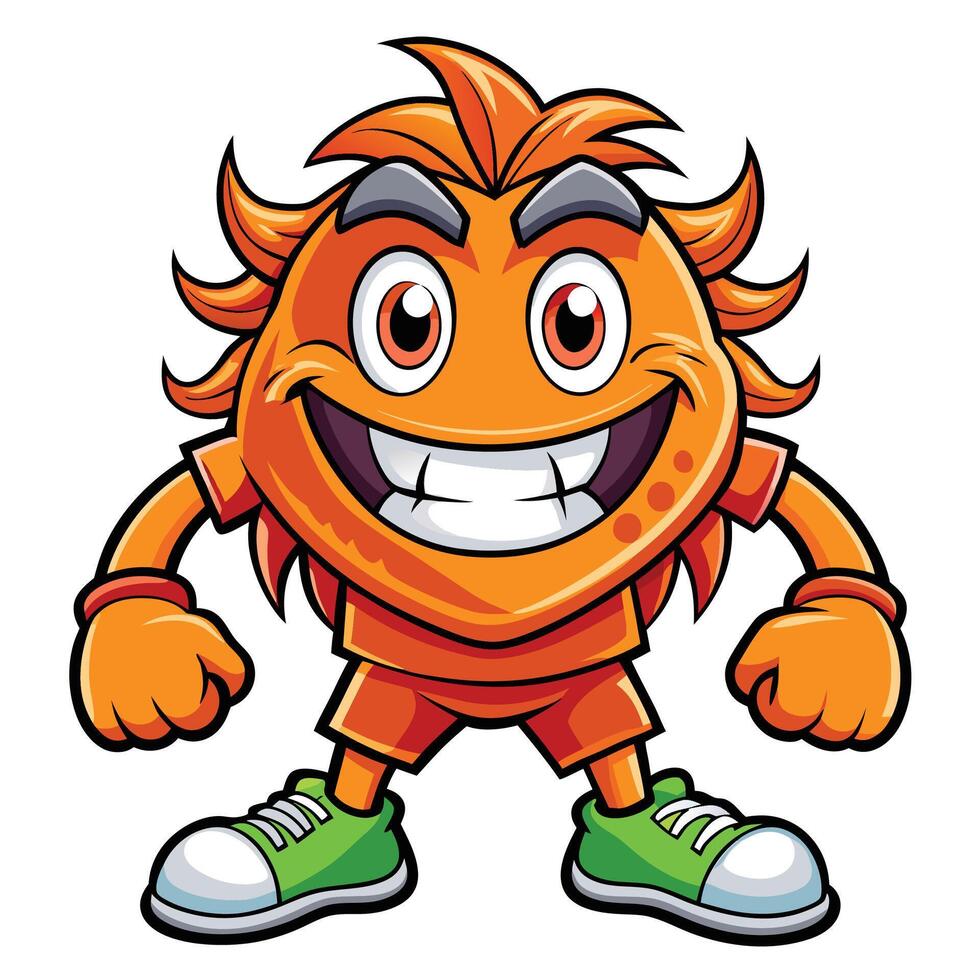 an orange monster character with a big smile illustration vector