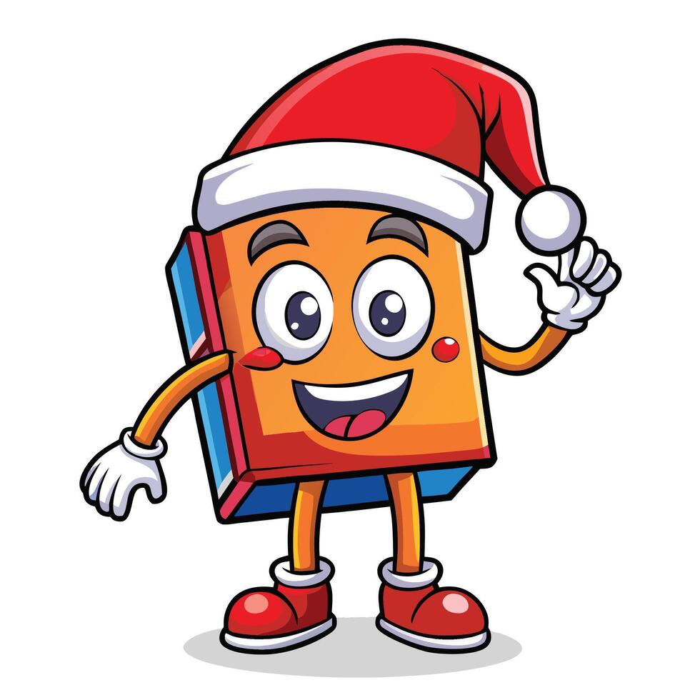 a cartoon book character wearing a santa hat vector