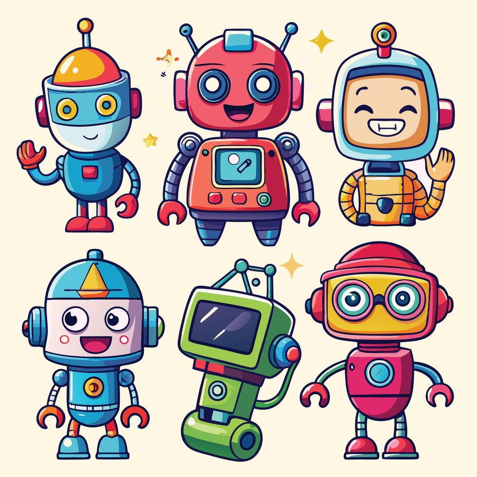 cartoon robots set of different robots vector