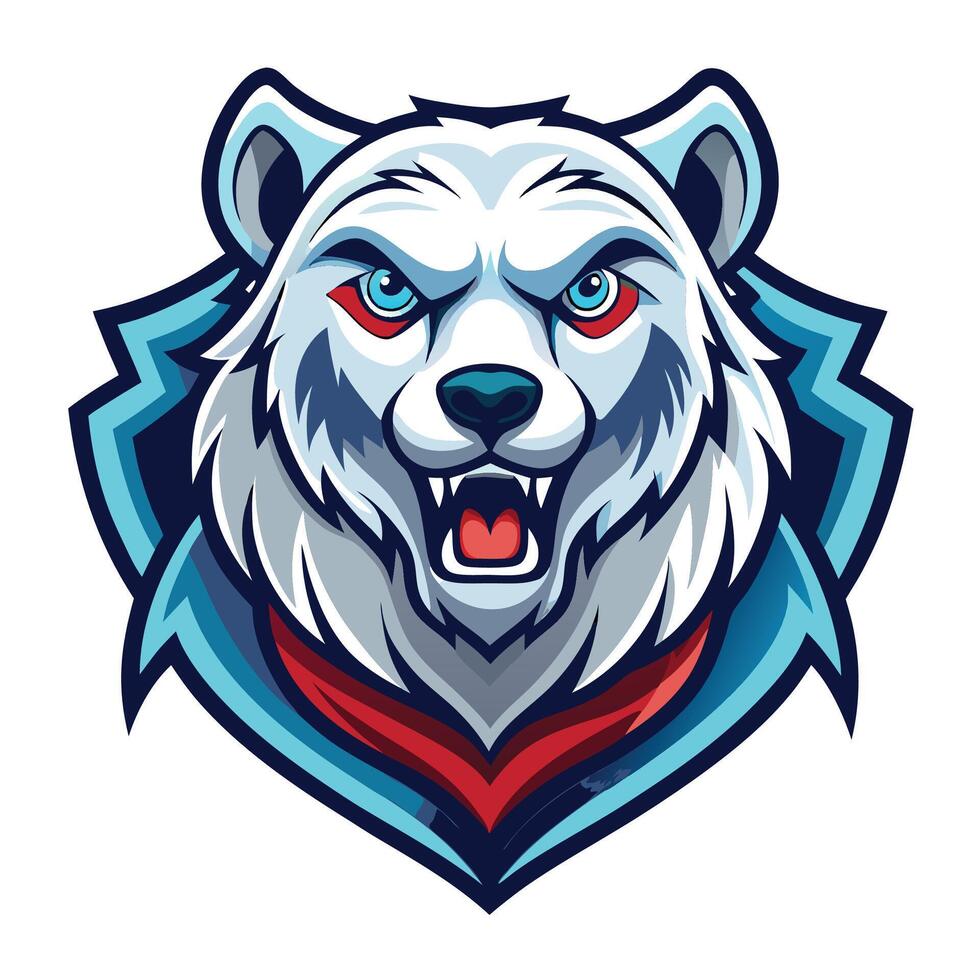 the head of a polar bear with red and blue stripes vector