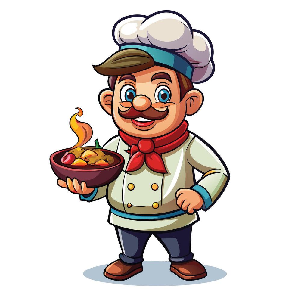 chef holding a bowl of food vector