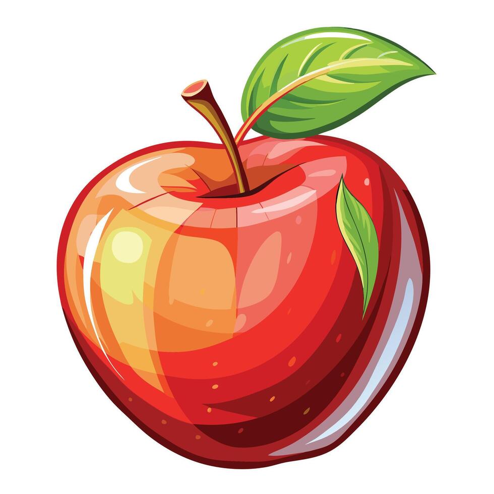 red apple with green leaf illustration vector
