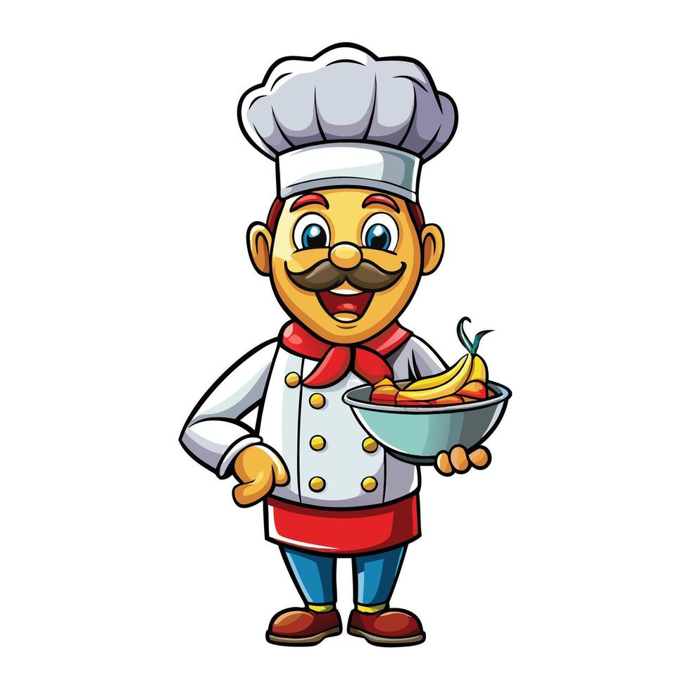 chef cartoon character holding a bowl of food vector