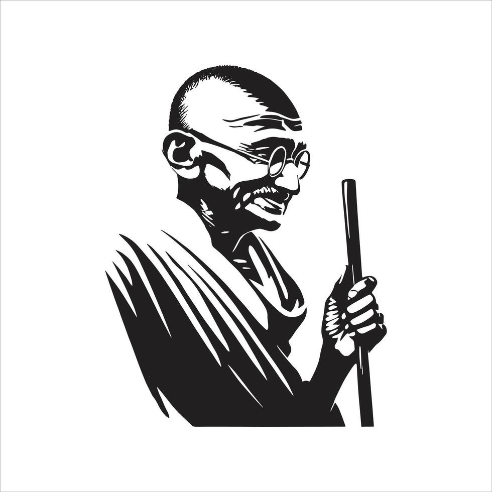 Mahatma Gandhi Jayanti Special Silhouette 2 October Indian Freedom Fighter Mohandas Karamchand Gandhi Black and White Free Illustration vector