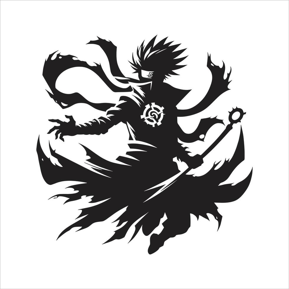 Naruto Uzumaki Ninja Warrior Drawing with Sword Mask Kakashi Hatake Anime Silhouette Free vector