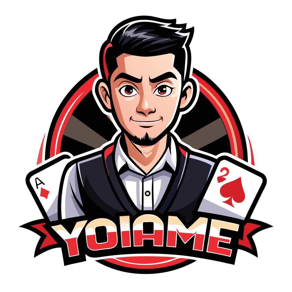 a poker player with a red and black logo vector
