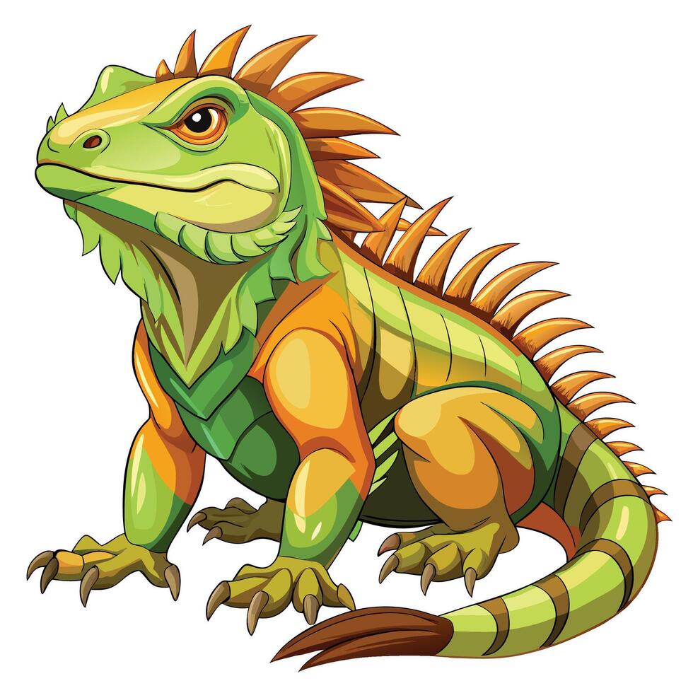 an illustration of a green lizard with orange spikes vector