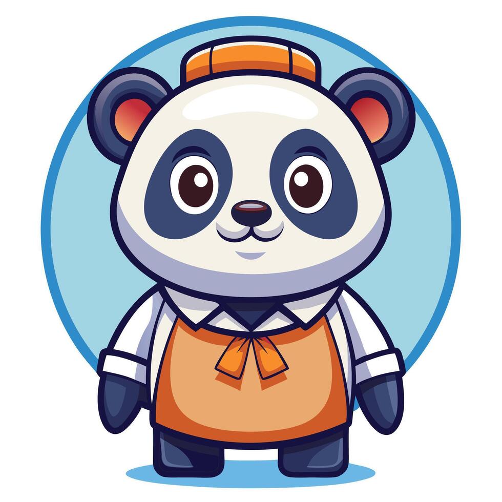 a cartoon panda bear wearing an orange and white apron vector