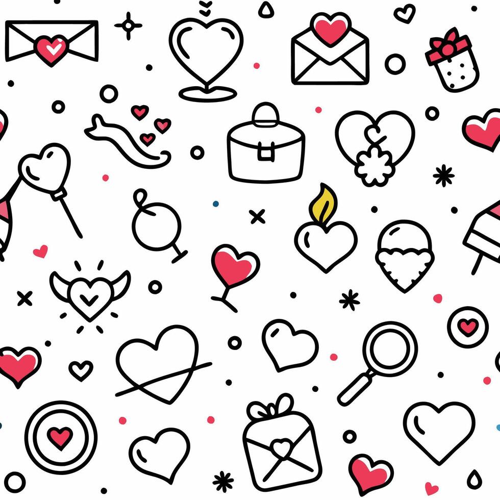 valentine's day seamless pattern with hearts and other symbols vector