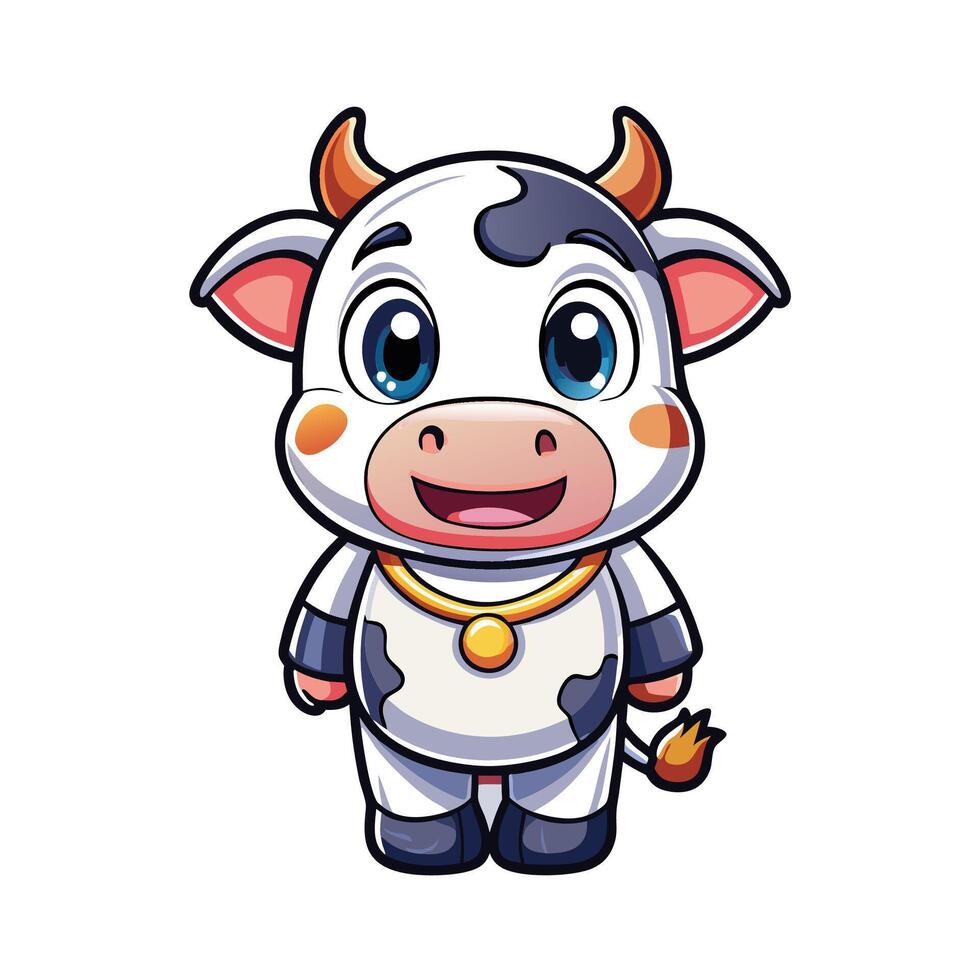 cartoon cow with a gold chain and a big smile vector