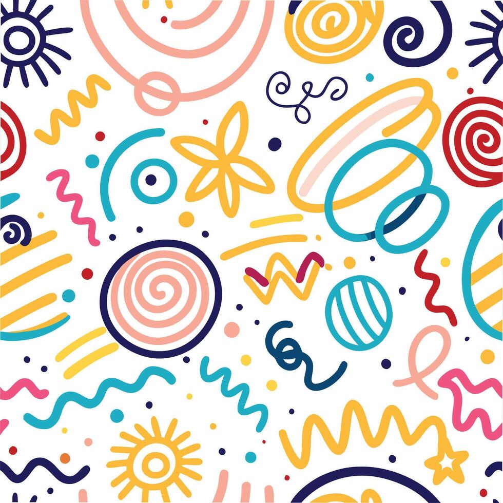 seamless pattern with colorful doodles and swirls vector
