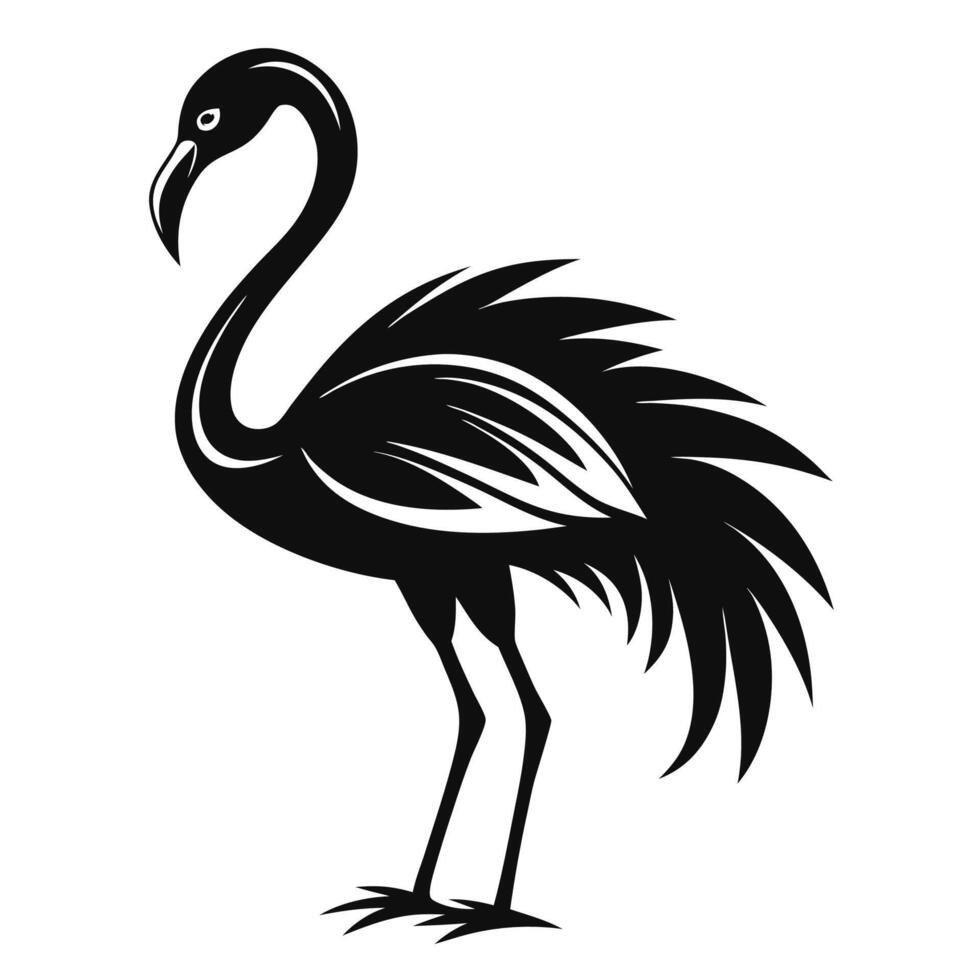 a black and white silhouette of a flamingo vector