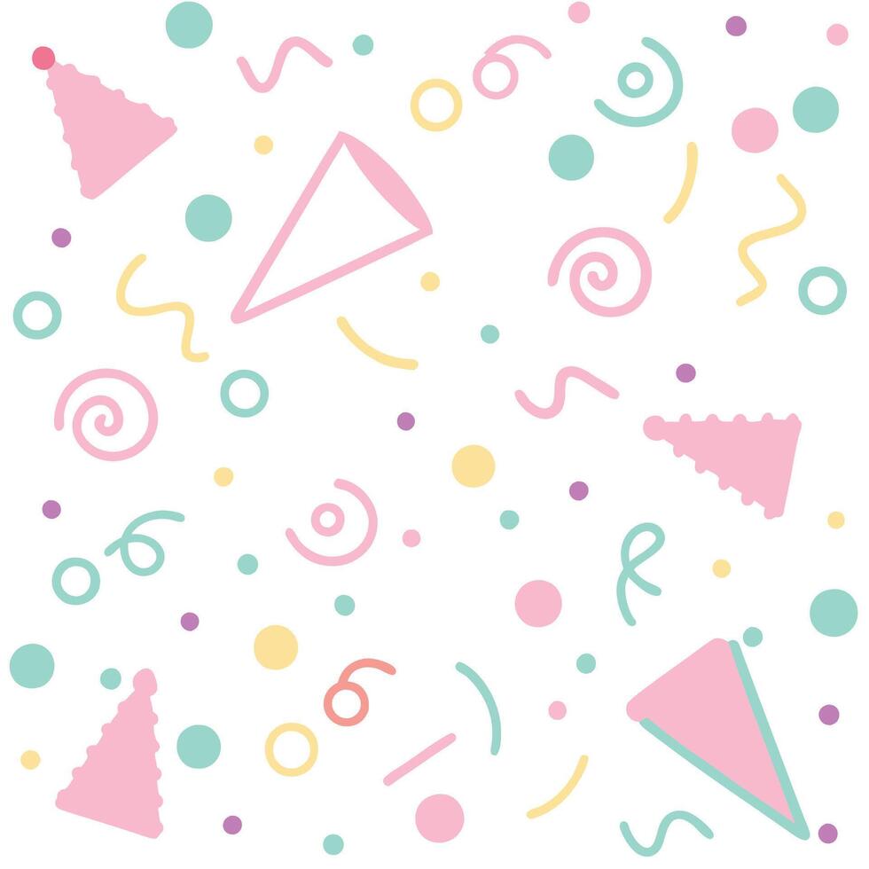 a colorful background with confetti and party hats vector