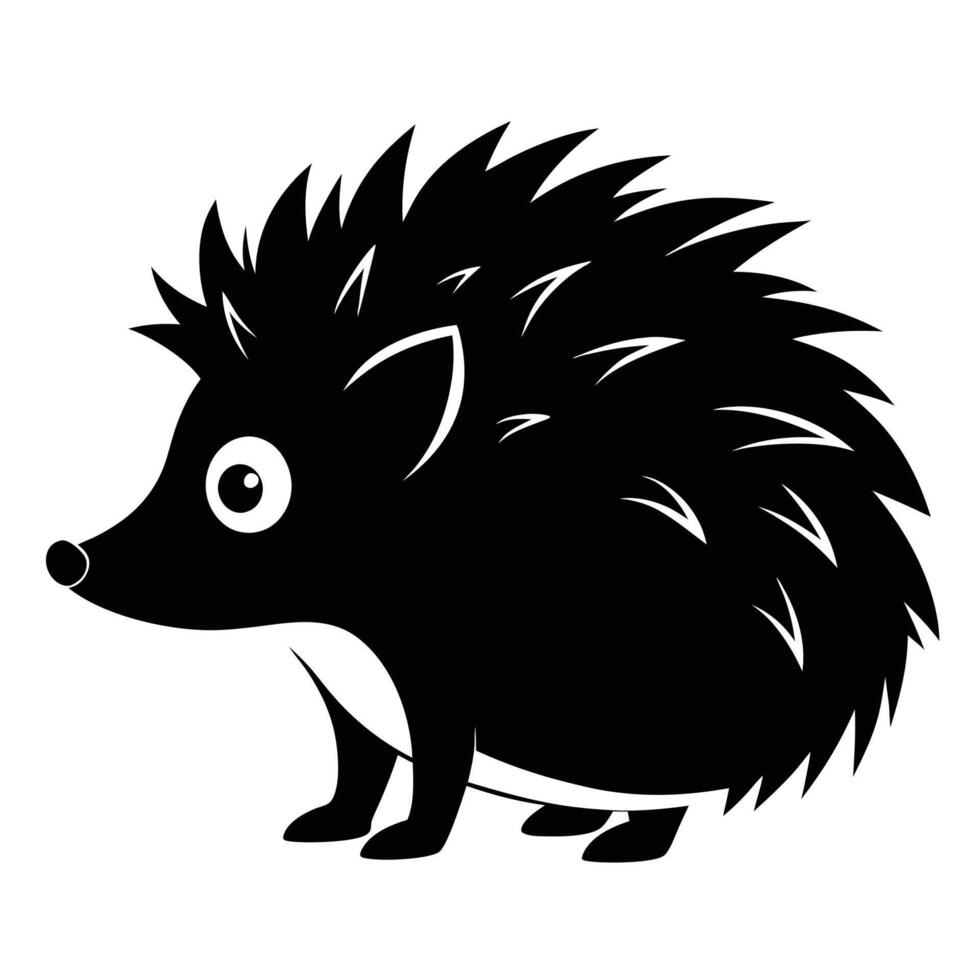 a black and white hedgehog on a white background vector