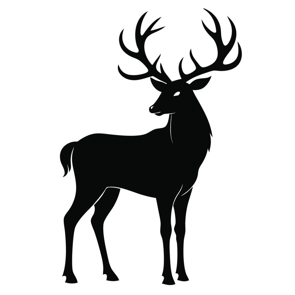 a black silhouette of a deer with large antlers vector