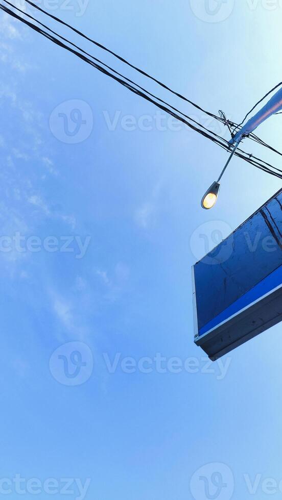 Urban Sky with Streetlight and Power Lines photo