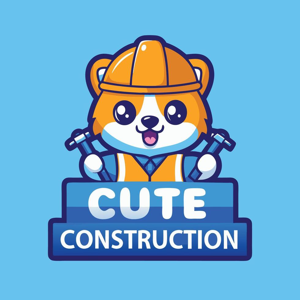 cute construction logo design vector