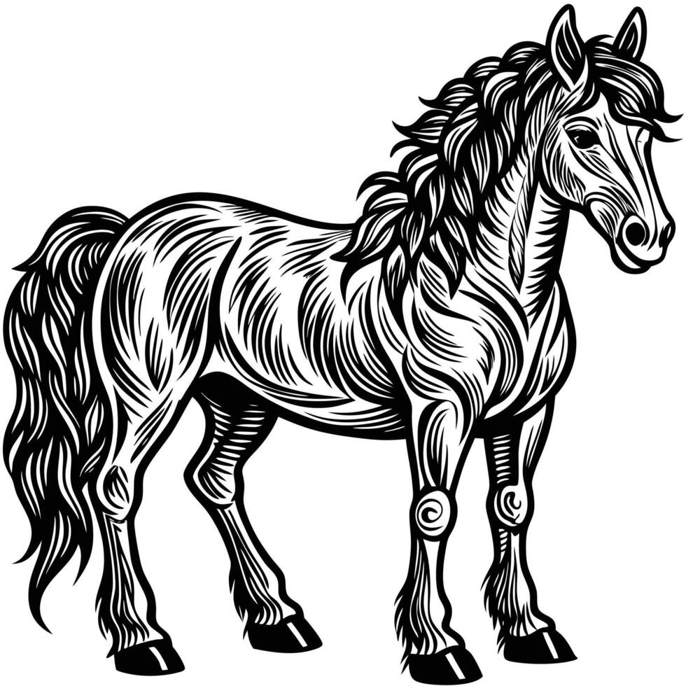 a horse standing in a woodcut style vector