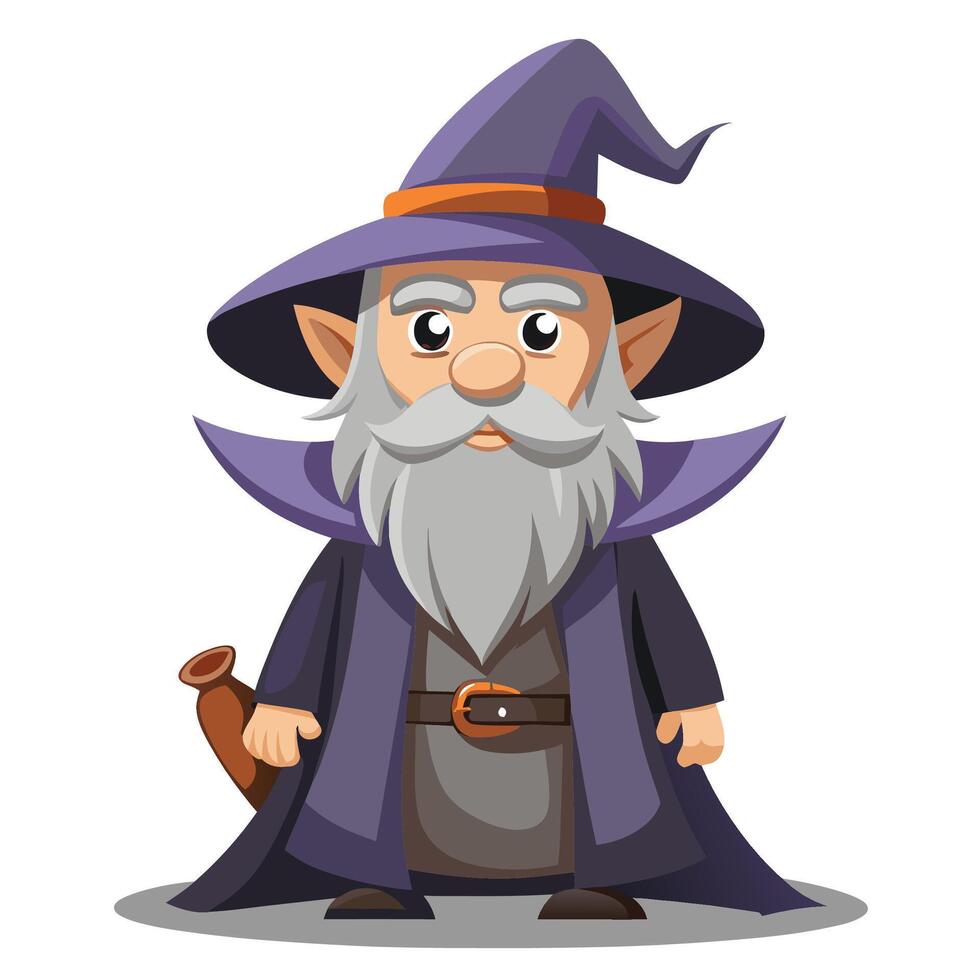 cartoon wizard with long beard and hat vector