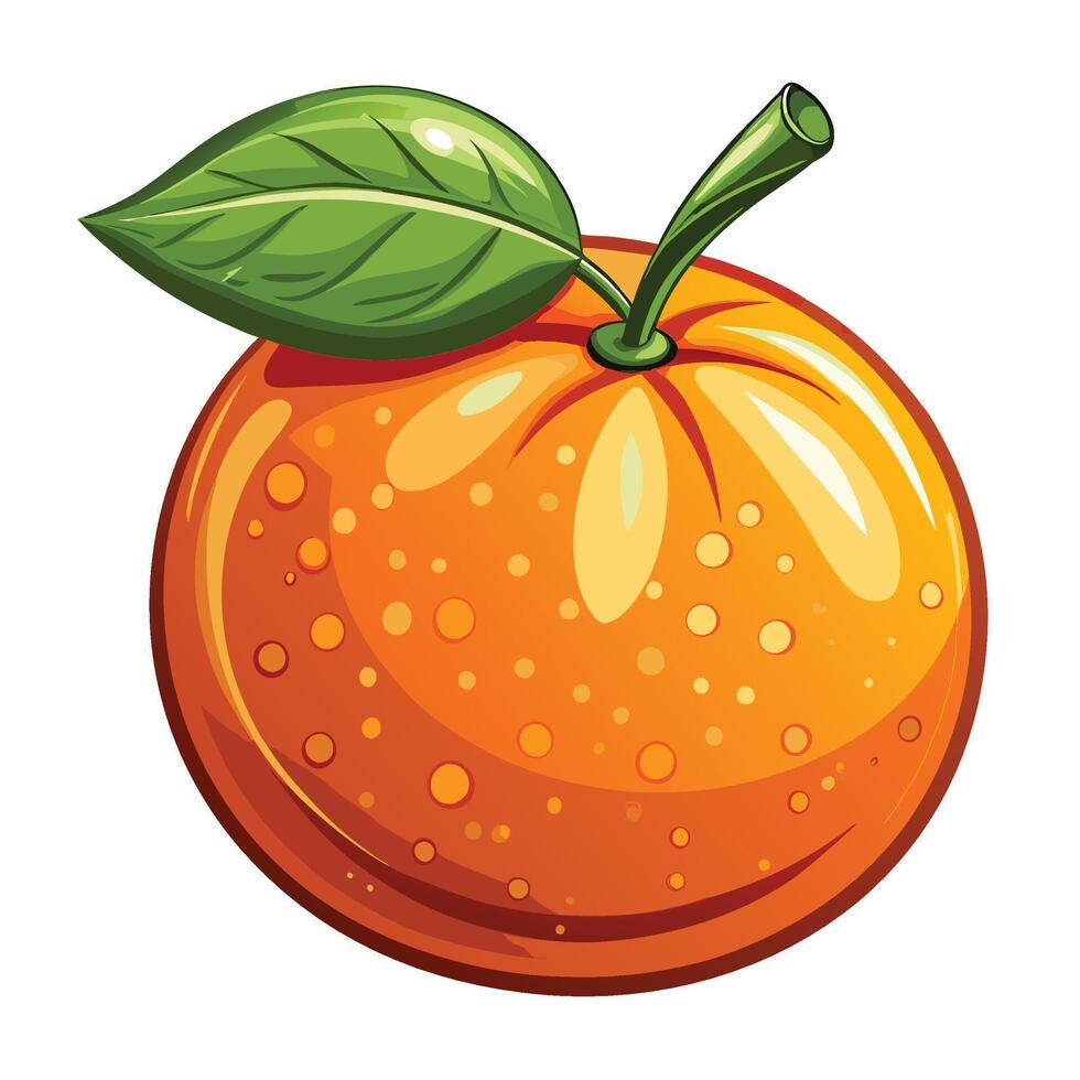orange fruit with green leaf illustration vector