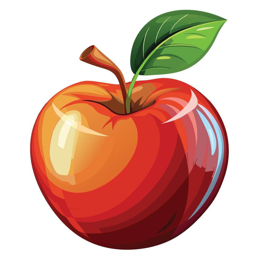 an apple with a leaf on it is shown vector