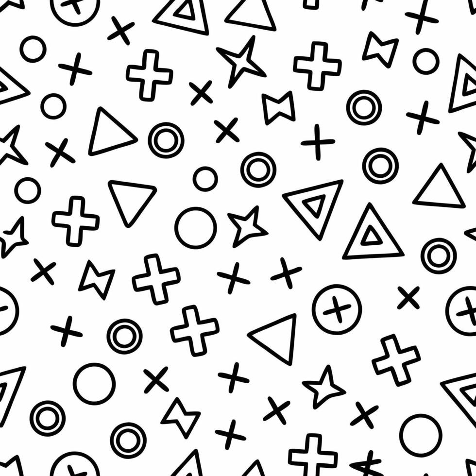a black and white pattern with various shapes vector